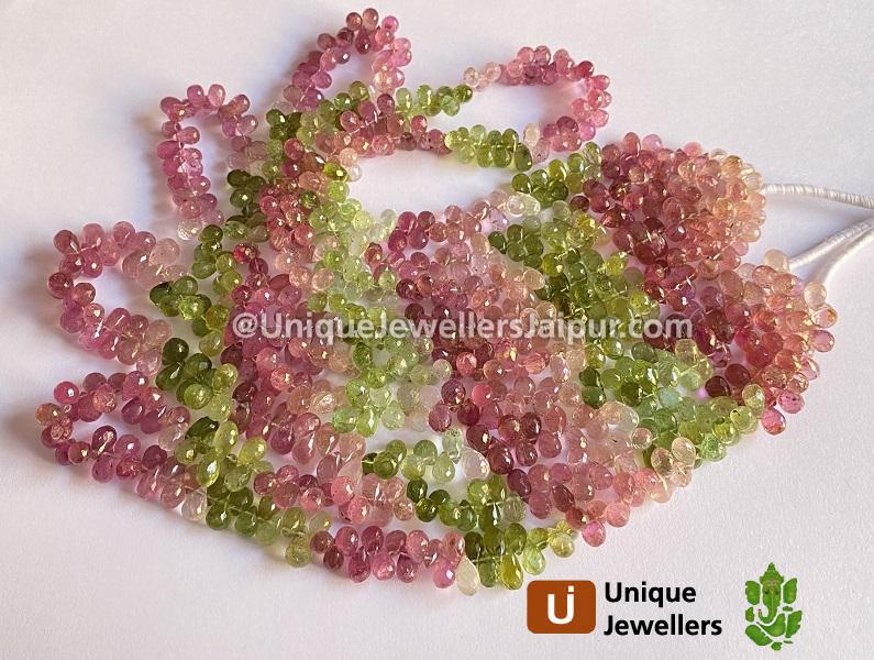 Multi Pink & Green Far Tourmaline Faceted Drops Beads