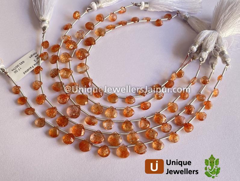 Sunstone Faceted Heart Beads