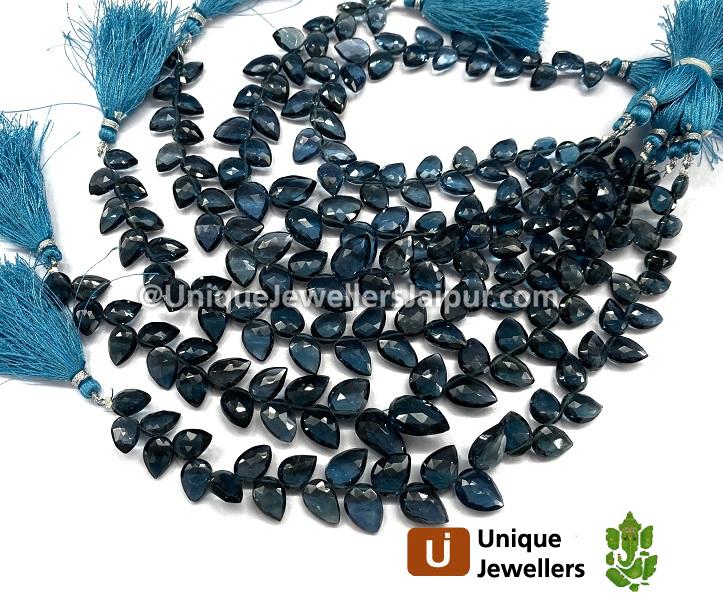 London Blue Topaz Faceted Fancy Leaf Beads