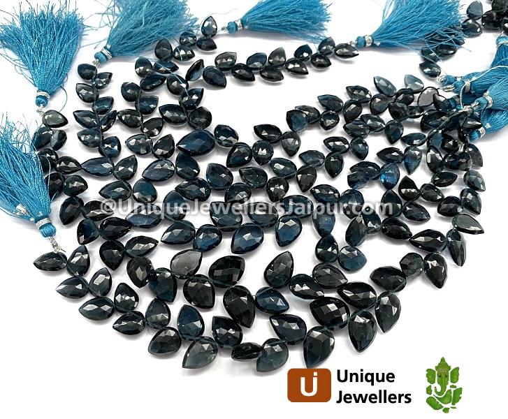 London Blue Topaz Faceted Fancy Leaf Beads