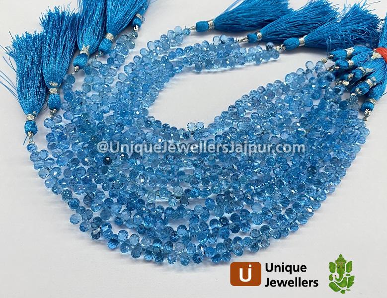 Swiss Blue Topaz Faceted Drops Beads