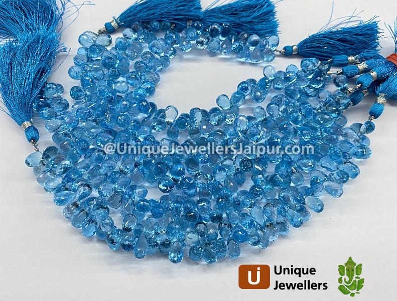 Swiss Blue Topaz Faceted Drops Beads