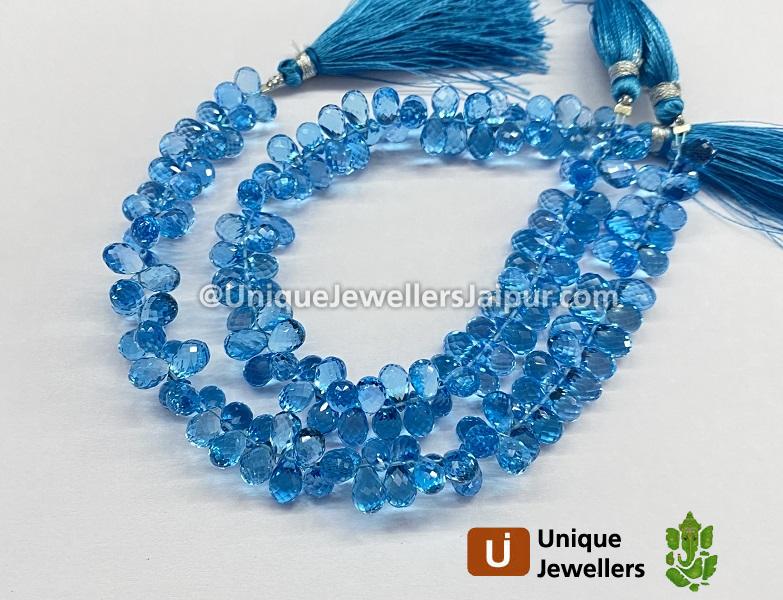 Swiss Blue Topaz Faceted Drops Beads