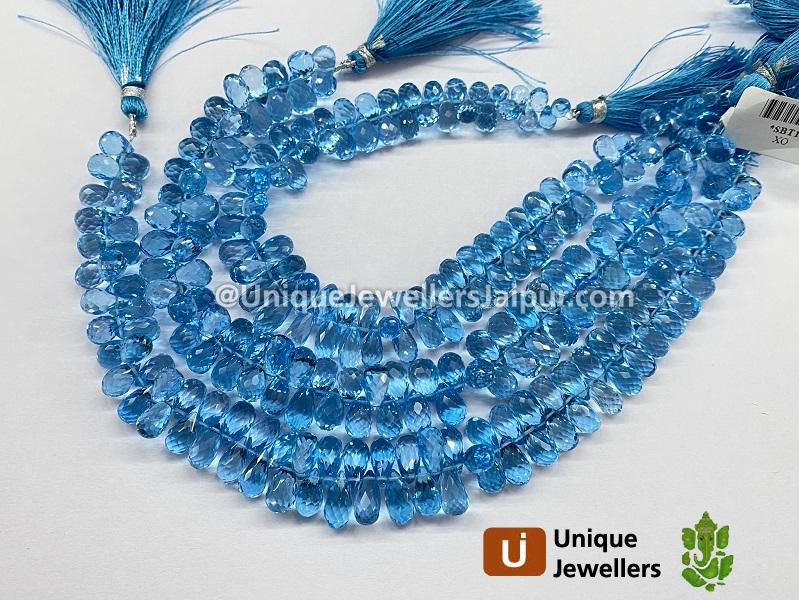 Swiss Blue Topaz Faceted Drops Beads