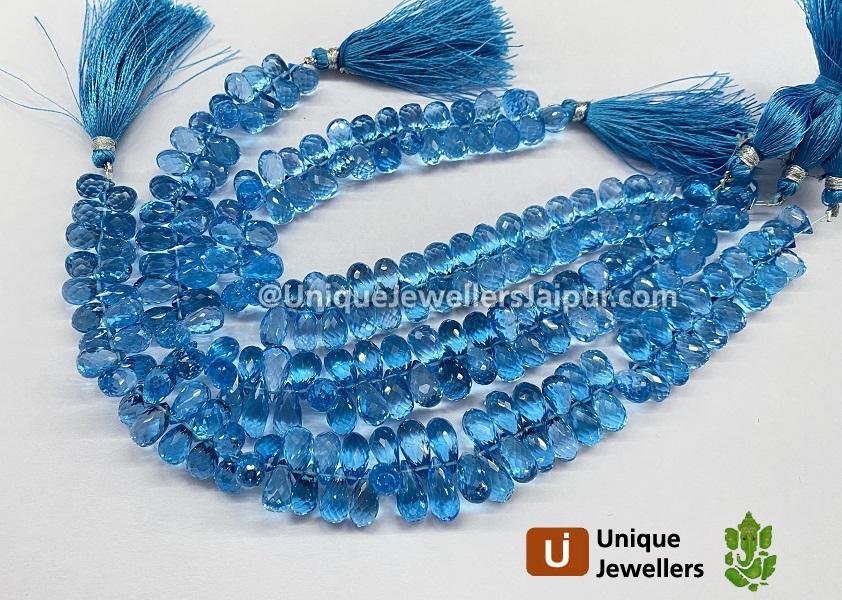 Swiss Blue Topaz Faceted Drops Beads