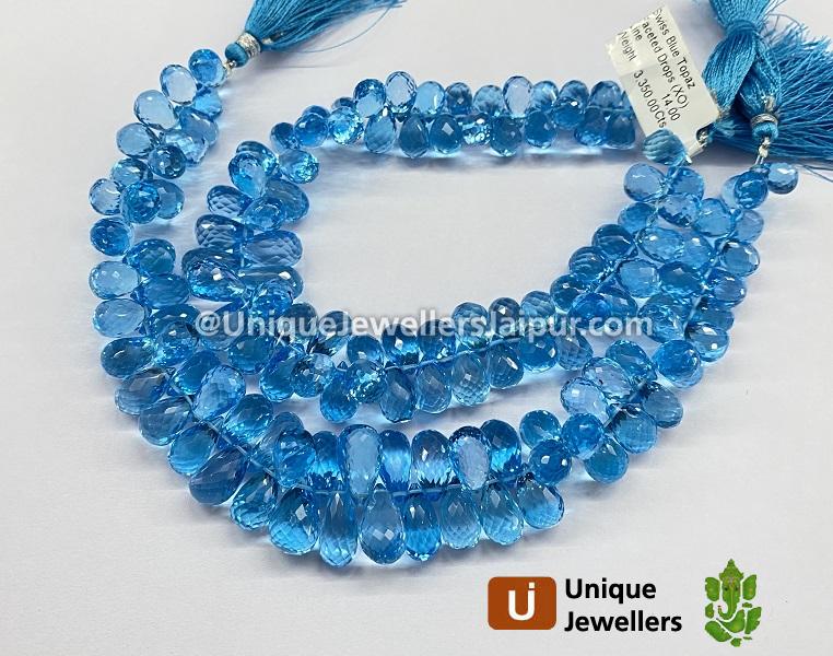 Swiss Blue Topaz Far Faceted Drops Beads