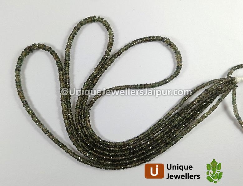 Green Sapphire Faceted Tyre Beads