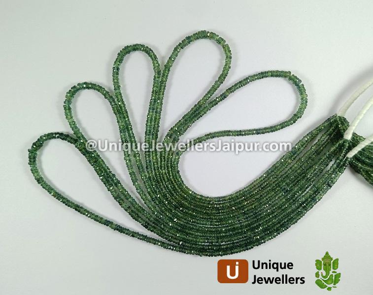 Green Sapphire Faceted Tyre Beads