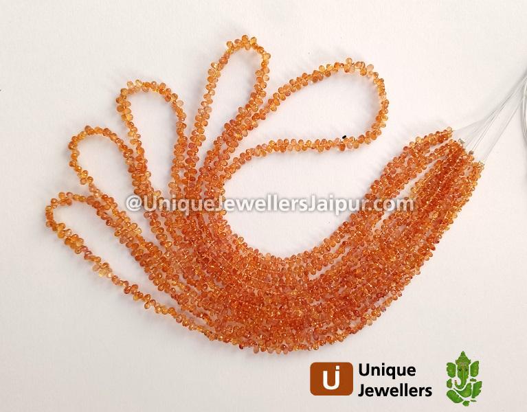 Orange Songea Sapphire Faceted Drops Beads