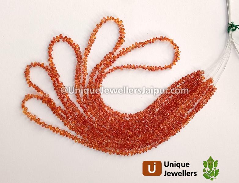 Reddish Orange Songea Sapphire Faceted Drops Beads
