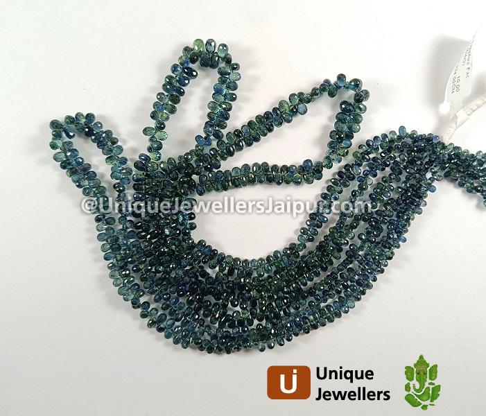 Natural Teal Sapphire Faceted Drops Beads