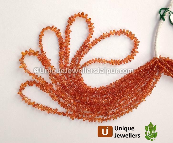 Reddish Orange Sapphire Faceted Drops Beads