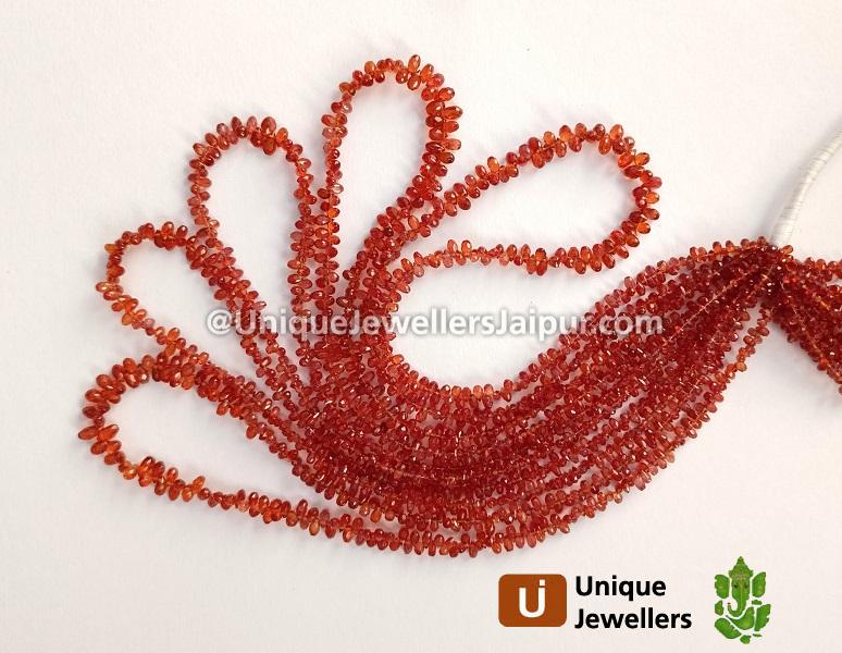 Reddish Orange Sapphire Faceted Drops Beads