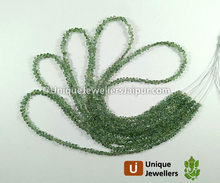 Green Sapphire Faceted Drops Beads