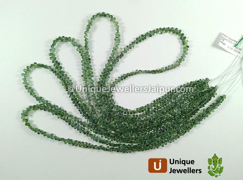 Green Sapphire Faceted Drops Beads