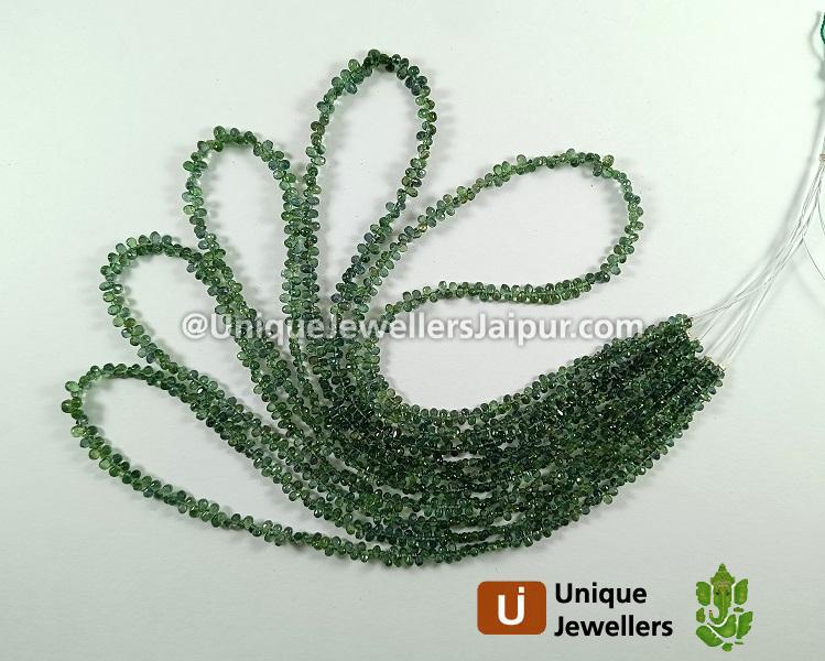 Green Sapphire Faceted Drops Beads