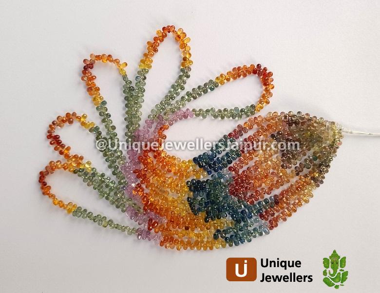 Natural Multi Sapphire Faceted Drops Beads
