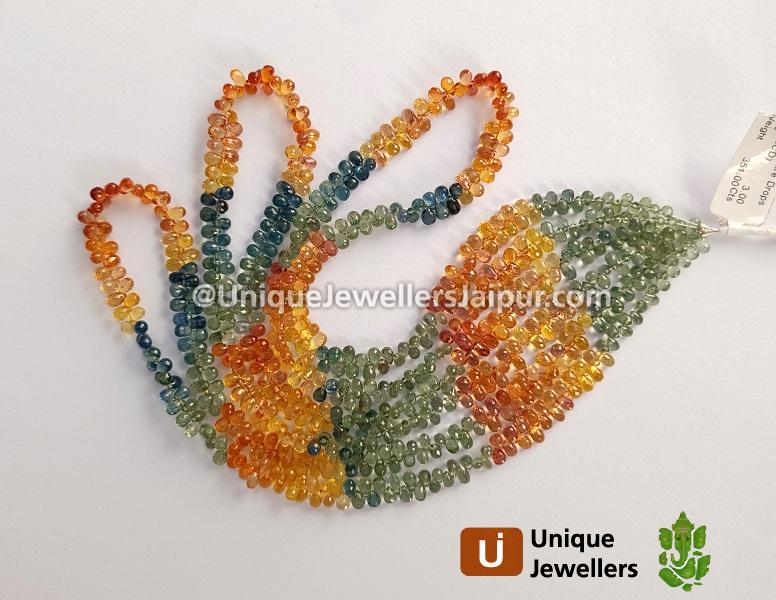 Natural Multi Sapphire Faceted Drops Beads