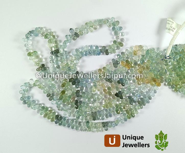 Muti Aquamarine Faceted Drops Beads
