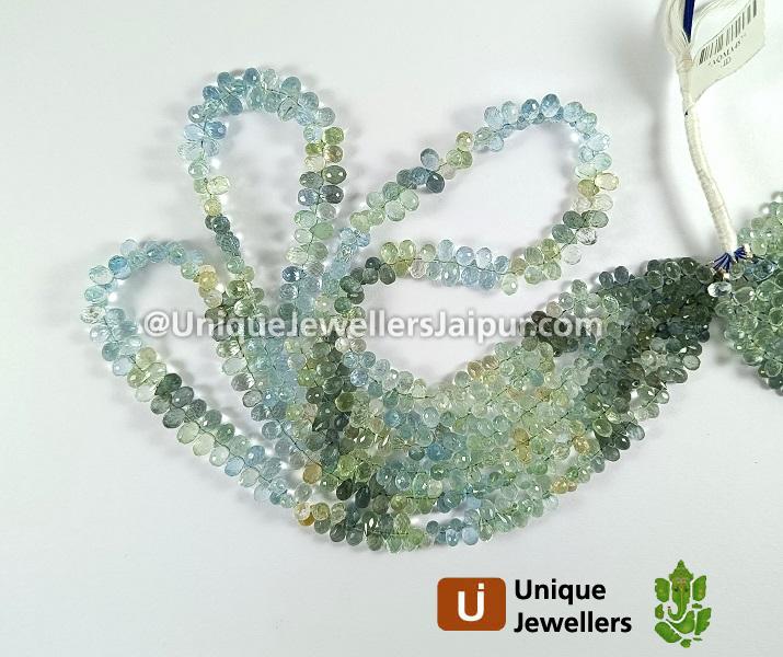 Muti Aquamarine Faceted Drops Beads