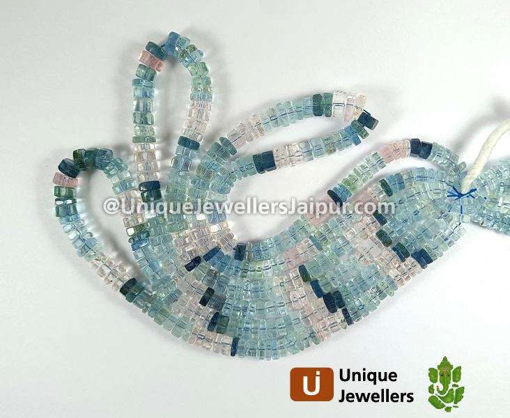 Multi Aquamarine Step Cut Bolt Beads