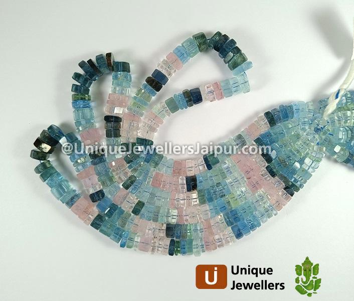 Multi Aquamarine Far Step Cut Bolt Beads