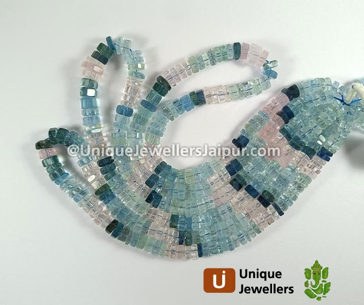 Multi Aquamarine Step Cut Bolt Beads