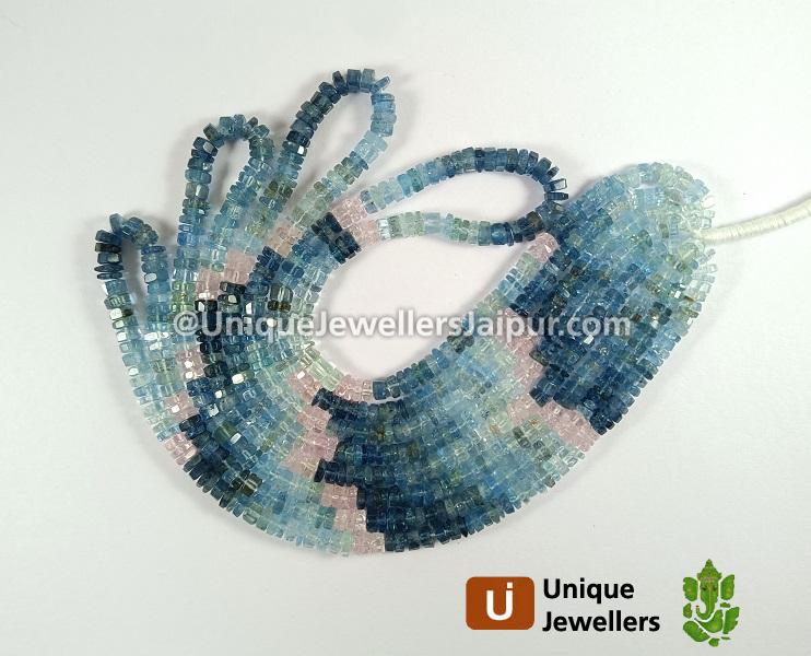 Multi Aquamarine Step Cut Bolt Beads