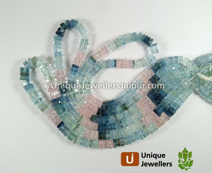 Multi Aquamarine Step Cut Bolt Beads