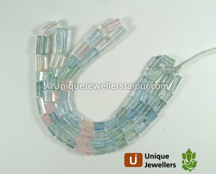 Multi Aquamarine Far Step Cut Pipe Beads