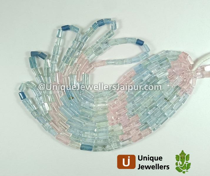Multi Aquamarine Step Cut Pipe Beads