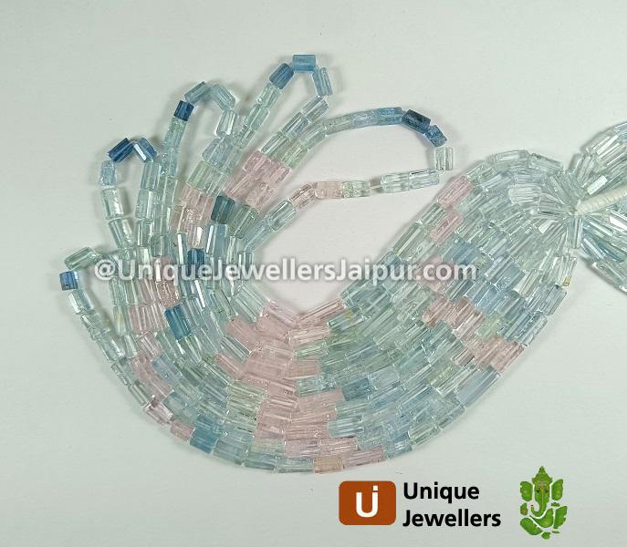 Multi Aquamarine Step Cut Pipe Beads