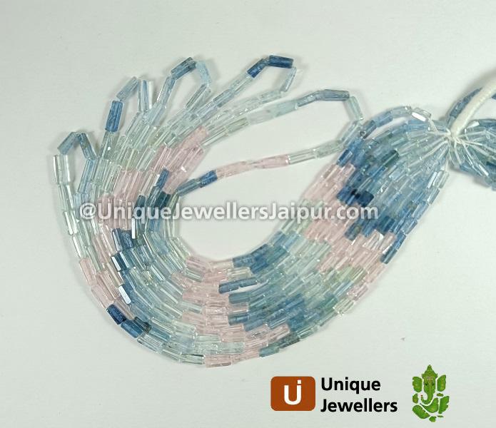 Multi Aquamarine Step Cut Pipe Beads