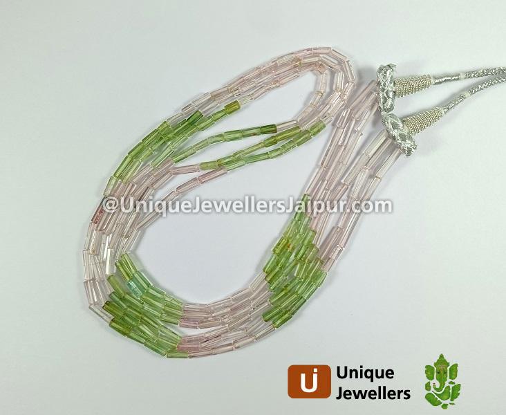 Multi Pink And Green Tourmaline Step Cut Pipe Beads