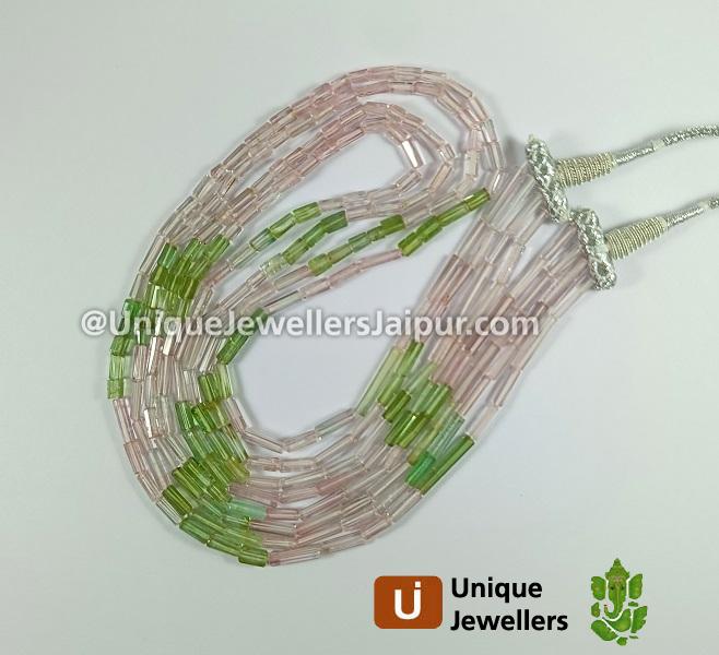 Multi Pink And Green Tourmaline Step Cut Pipe Beads