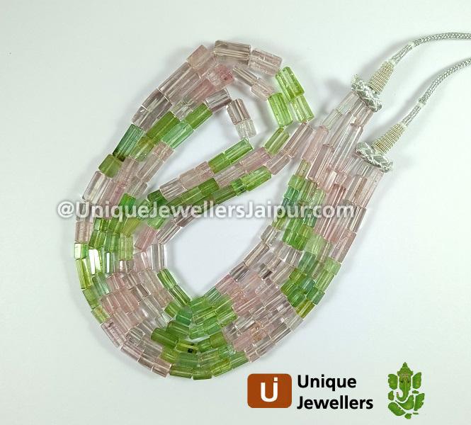 Multi Pink And Green Tourmaline Step Cut Pipe Beads