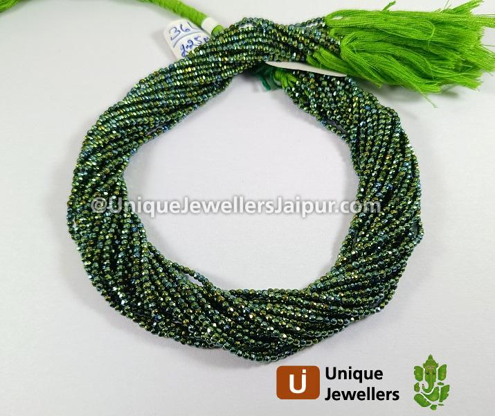 Green Hematite Faceted Round Beads