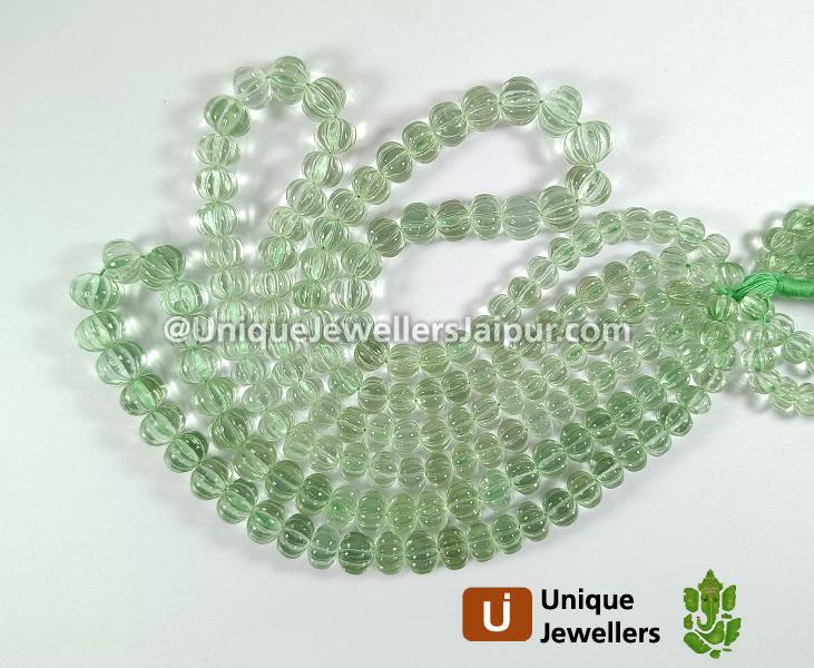 Green Amethyst Carved Pumpkin Beads