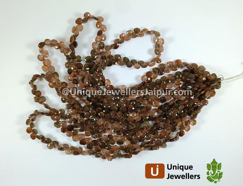 Andalusite Faceted Heart Beads