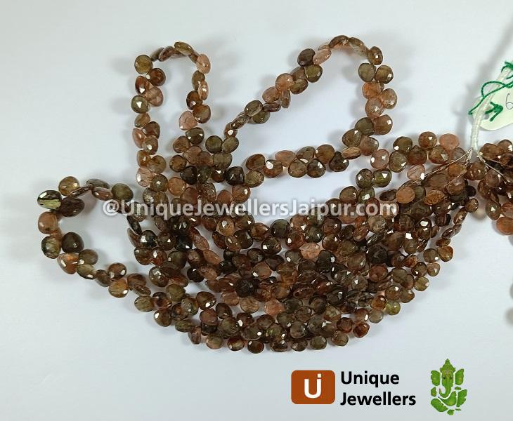Andalusite Faceted Heart Beads