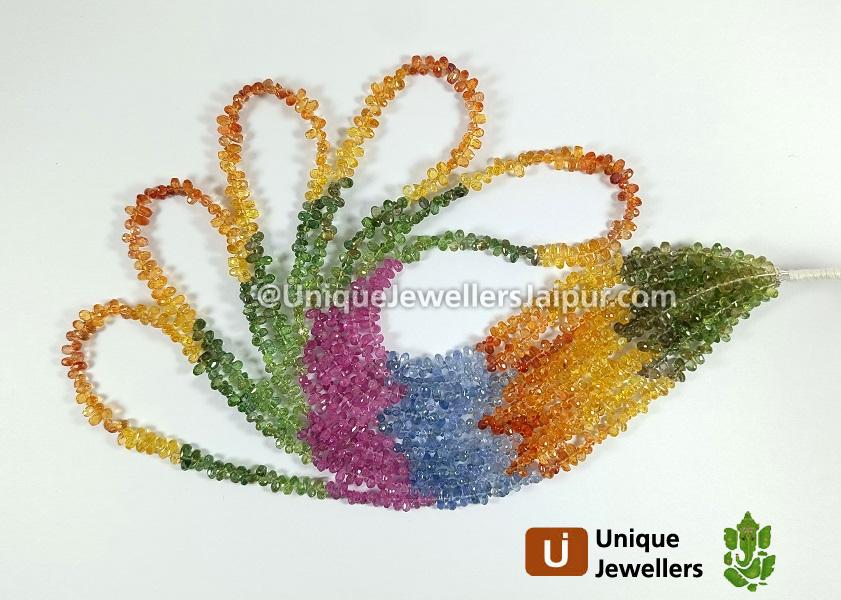 Natural Multi Sapphire Faceted Drops Beads