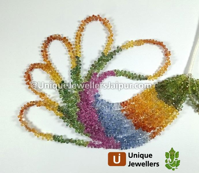 Natural Multi Sapphire Faceted Drops Beads