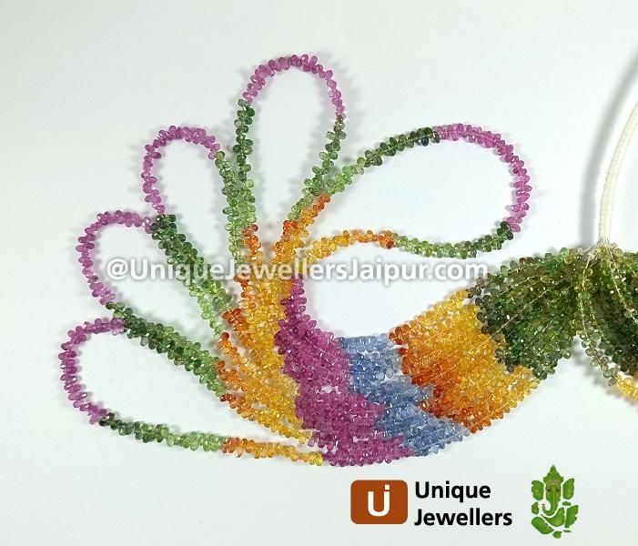 Natural Multi Sapphire Faceted Drops Beads