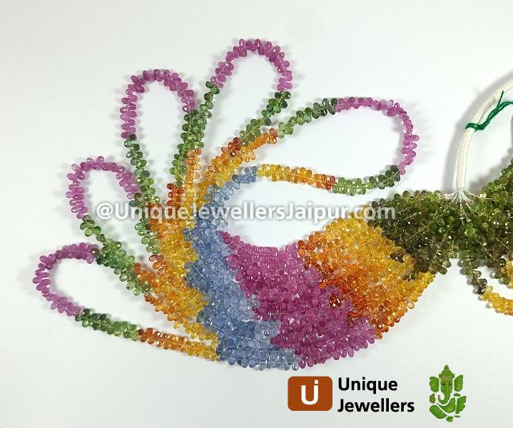 Natural Multi Sapphire Faceted Drops Beads
