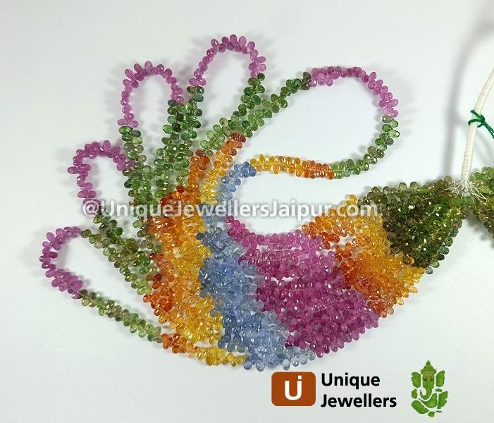 Natural Multi Sapphire Faceted Drops Beads