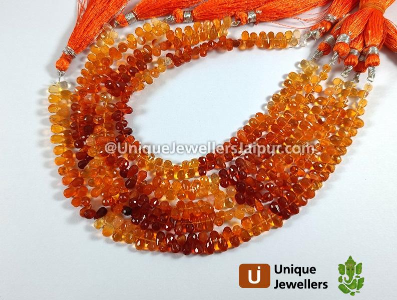 Fire Opal Faceted Drops Beads