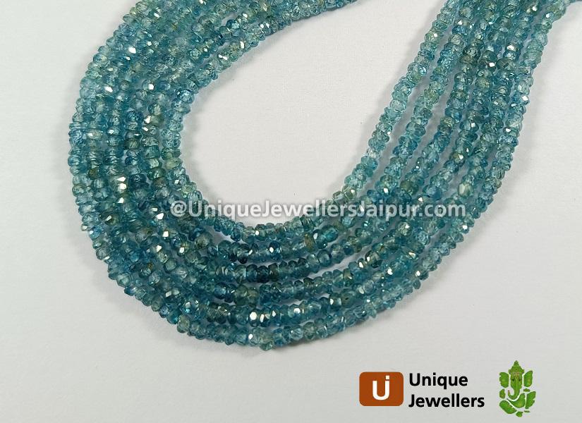 Natural Blue Zircon Faceted Roundelle Beads