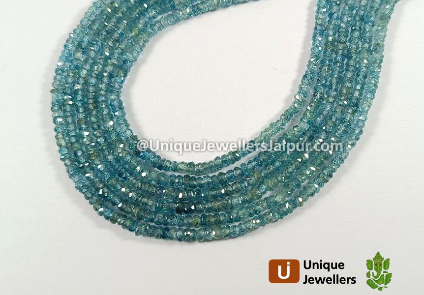 Natural Blue Zircon Faceted Roundelle Beads