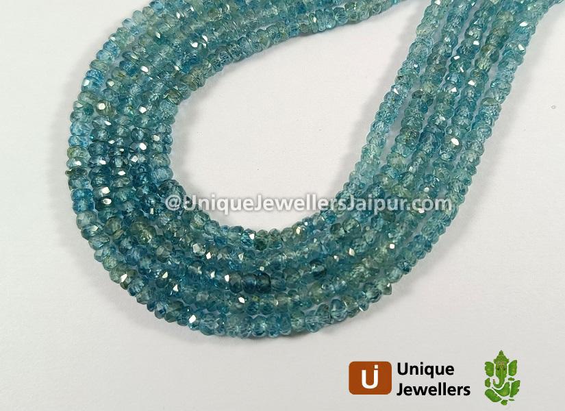 Natural Blue Zircon Faceted Roundelle Beads