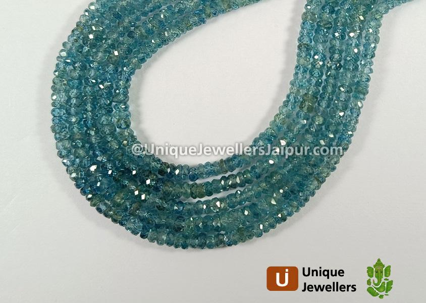 Natural Blue Zircon Faceted Roundelle Beads